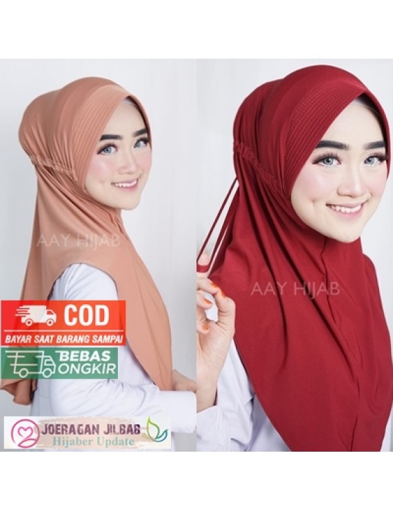 Jilbab Instan Serut Polos Jersey - Kerudung Wanita