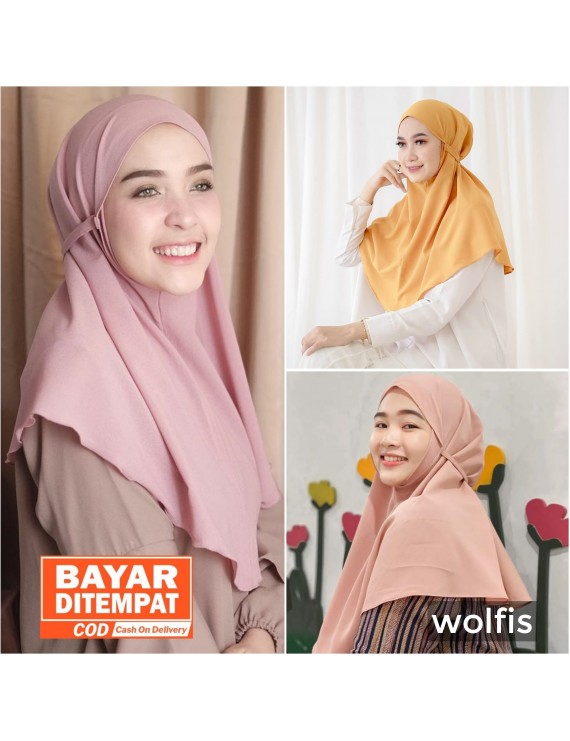 NEW!! Jilbab / Hijab KHIMAR NAURA Simple Tali Instan Bahan Wolfis Premium - Kerudung Tali