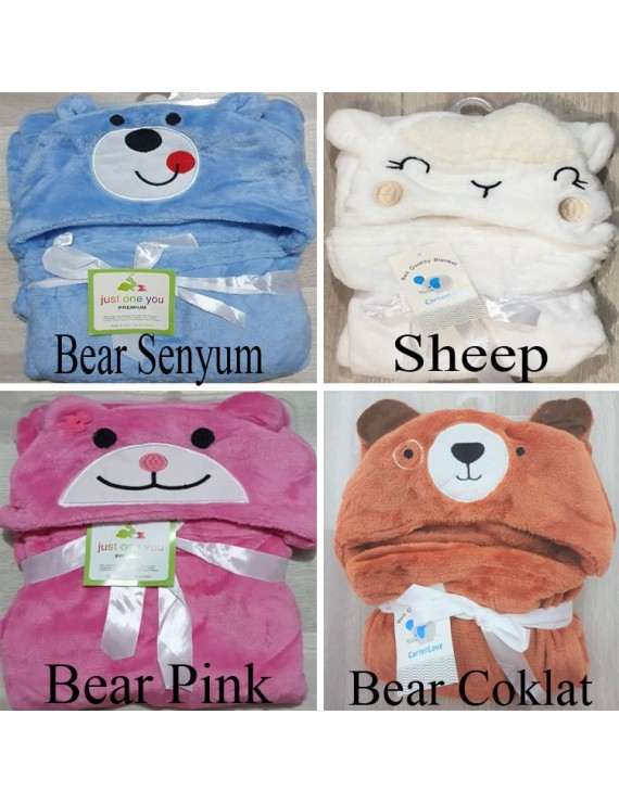 Selimut Bayi Topi Boneka / Selimut Bayi Karakter Fleece