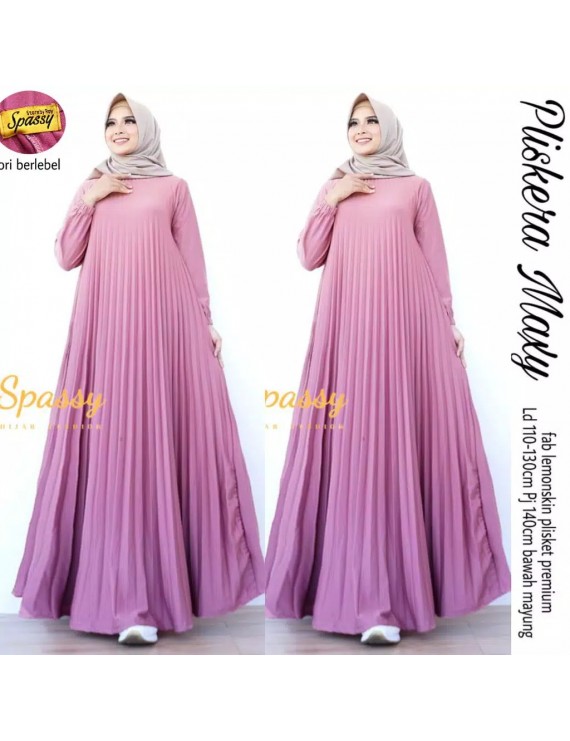 gamis plisket leher polos terbaru