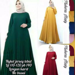 gamis plisket leher polos terbaru