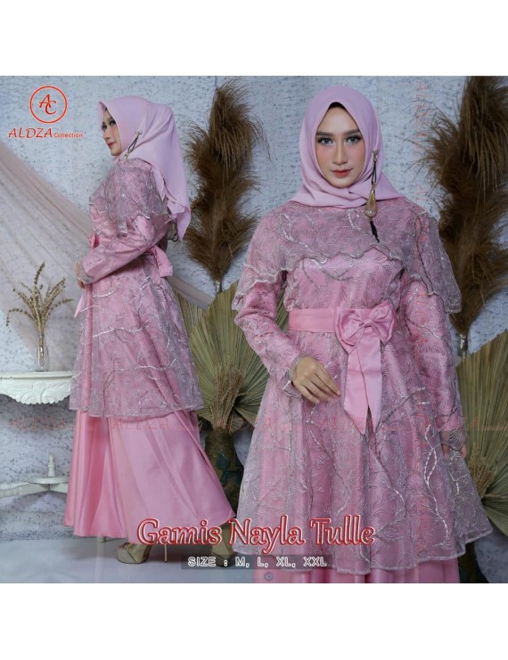 gamis nayla fatia fashion terbaru/gamis tulle kekinian/gamis muslimah/gamis pesta