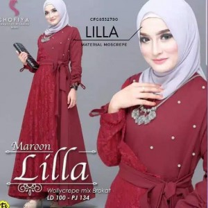 GAMIS LILLA BAHAN MOSCREPE KOMBI BROKAT FIT TO XL-XXXL LD 100-120 PJ 135-145 MUTIARA IMPORT.