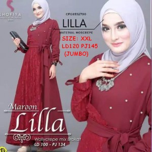 GAMIS LILLA BAHAN MOSCREPE KOMBI BROKAT FIT TO XL-XXXL LD 100-120 PJ 135-145 MUTIARA IMPORT.