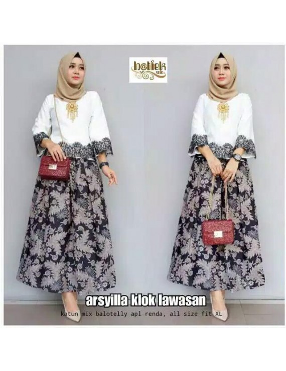 BAYAR DIRUMAH TERMURAH - Dress Batik / Kebaya / Batik Kondangan / Gamis Wanita Terbaru / Baju Muslim Wanita Terbaru - Arsyilla Rok Klok Lawasan